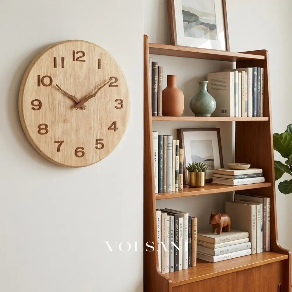 Wood Wall Clock with Visible Grain Rustic Nordic Living Room & Bedroom Clock Silent Movement 2 Styles 9.8-11.8in