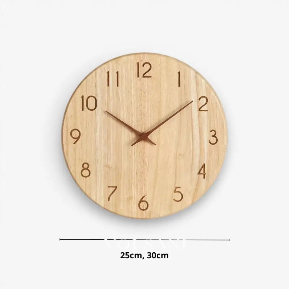 Wood Wall Clock with Visible Grain Rustic Nordic Living Room & Bedroom Clock Silent Movement 2 Styles 9.8-11.8in