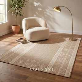 Wool Blend Area Rug with Tribal Weave Neutral Living Room & Dining Room Rug Low Flatweave 5 Sizes 55-138in - Decor >