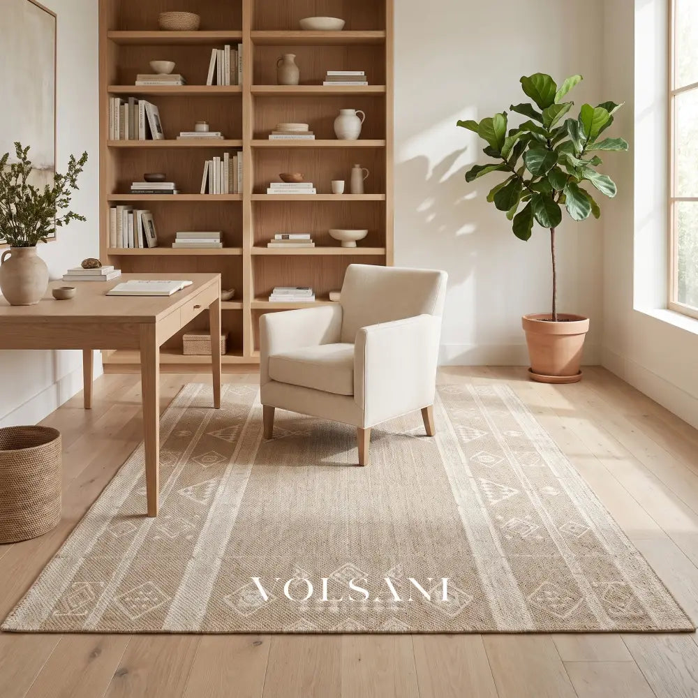 Wool Blend Area Rug with Tribal Weave Neutral Living Room & Dining Room Rug Low Flatweave 5 Sizes 55-138in - Decor >