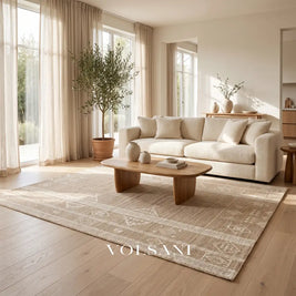 Wool Blend Area Rug with Tribal Weave Neutral Living Room & Dining Room Rug Low Flatweave 5 Sizes 55-138in - Decor >