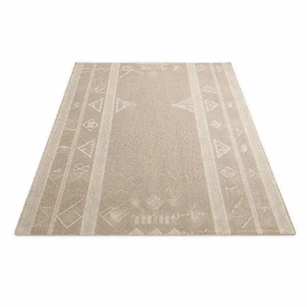 Wool Blend Area Rug with Tribal Weave Neutral Living Room & Dining Room Rug Low Flatweave 5 Sizes 55-138in - Decor >