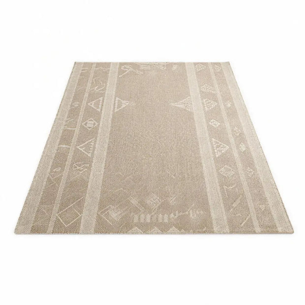 Wool Blend Area Rug with Tribal Weave Neutral Living Room & Dining Room Rug Low Flatweave 5 Sizes 55-138in - Decor >