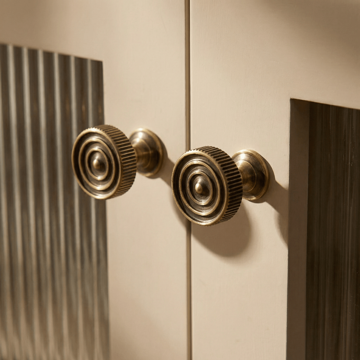 Solid Brass Cabinet Knobs & Drawer Pulls, Modern Bedroom & Kitchen Hardware, Subtle Line Pattern, Set of 2, 1.25-12.6in