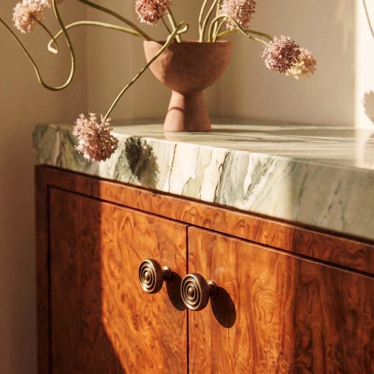 Solid Brass Cabinet Knobs & Drawer Pulls, Modern Bedroom & Kitchen Hardware, Subtle Line Pattern, Set of 2, 1.25-12.6in