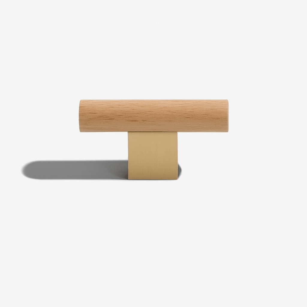 Wood & Brass Cabinet Knobs & Drawer Pull Bars, Geometric Kitchen & Wardrobe Hardware, Black Bronze & Brass Finish, Set of 2, 2.3-13.8in