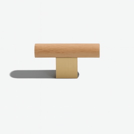 Wood & Brass Cabinet Knobs & Drawer Pull Bars, Geometric Kitchen & Wardrobe Hardware, Black Bronze & Brass Finish, Set of 2, 2.3-13.8in