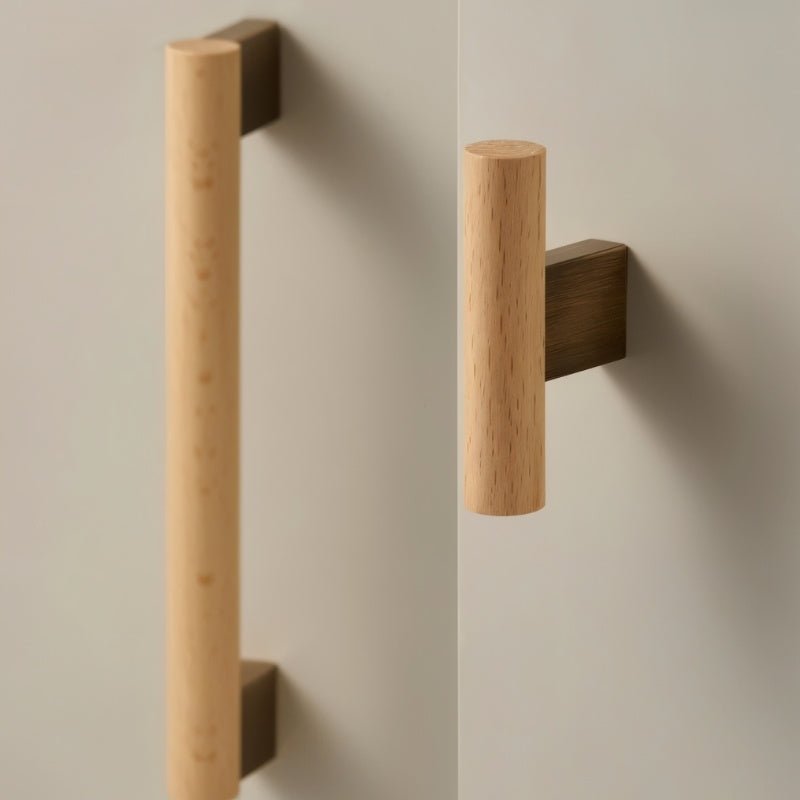 Wood & Brass Cabinet Knobs & Drawer Pull Bars, Geometric Kitchen & Wardrobe Hardware, Black Bronze & Brass Finish, Set of 2, 2.3-13.8in