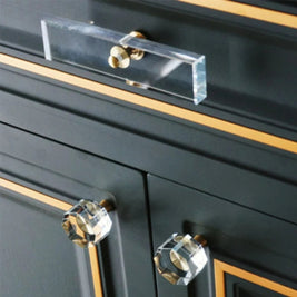 Glass Cabinet Knobs & Pull Bars, Classic Kitchen & Dresser Hardware, Clear & Black Glass, Set of 2 in 6 Sizes, 1.2-4.7in