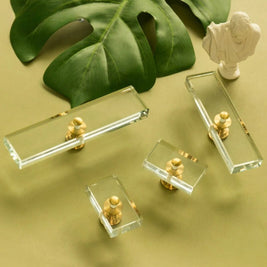 Glass Cabinet Knobs & Pull Bars, Classic Kitchen & Dresser Hardware, Clear & Black Glass, Set of 2 in 6 Sizes, 1.2-4.7in