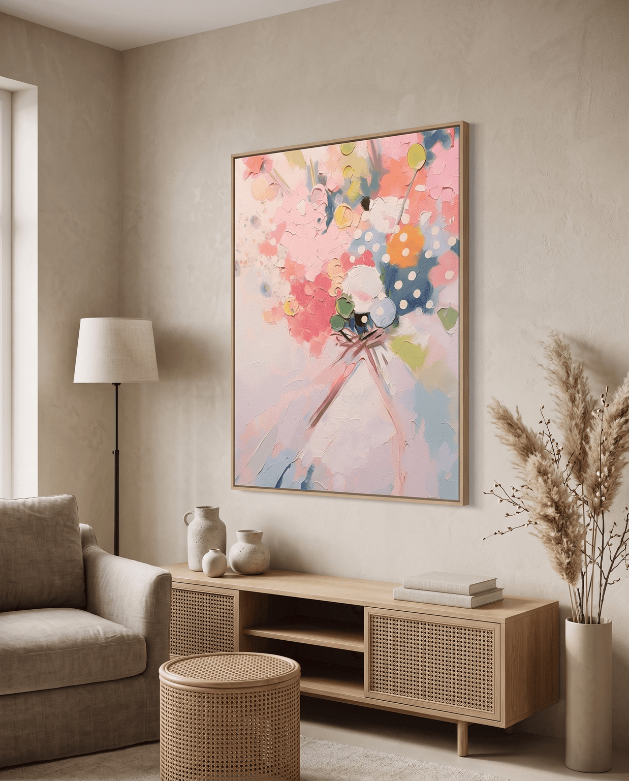 Zacht Bloemenboeket – Abstract Pastel Schilderij - Volsani