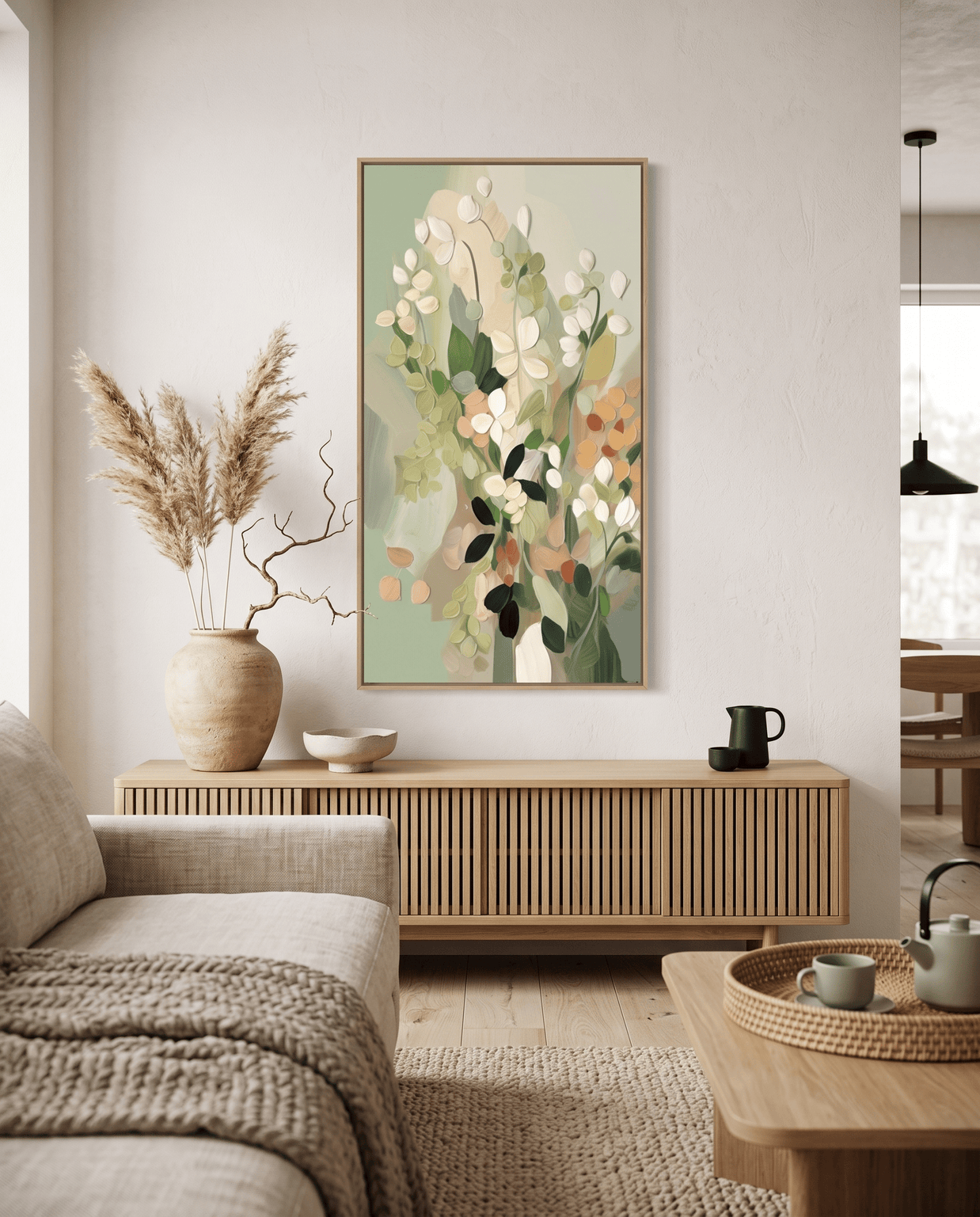Zacht Bloemenboeket – Sage & Perzik Schilderij - Volsani