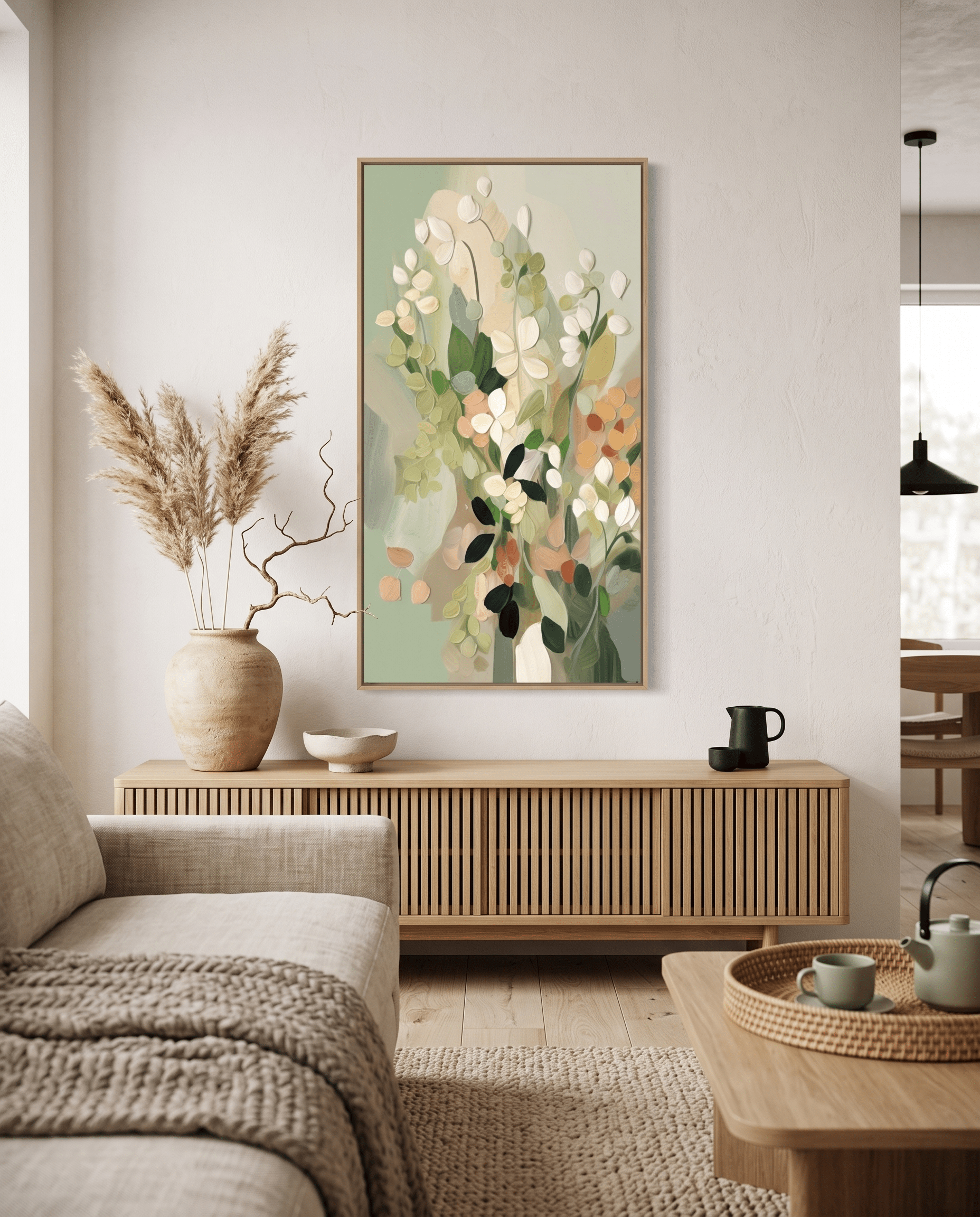 Zacht Bloemenboeket – Sage & Perzik Schilderij - Volsani