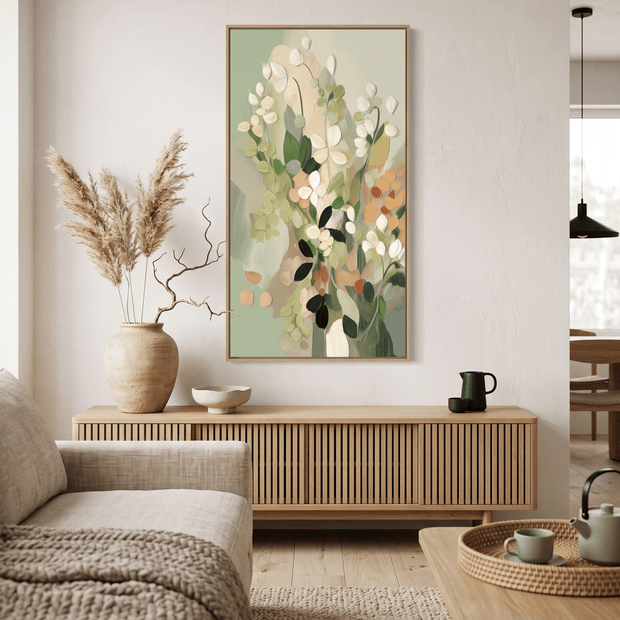 Zacht Bloemenboeket – Sage & Perzik Schilderij - Volsani