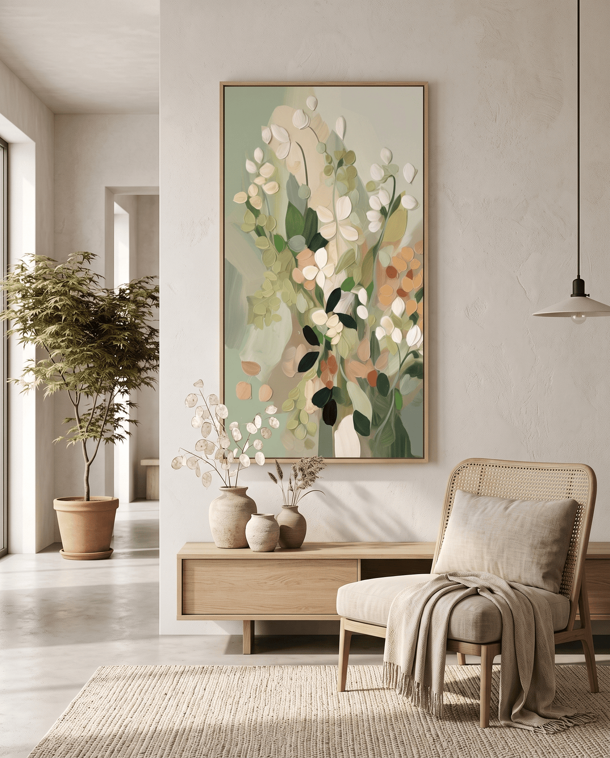 Zacht Bloemenboeket – Sage & Perzik Schilderij - Volsani