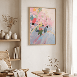 Zacht Pastel Bloemenboeket – Abstract Schilderij (Roze) - Volsani