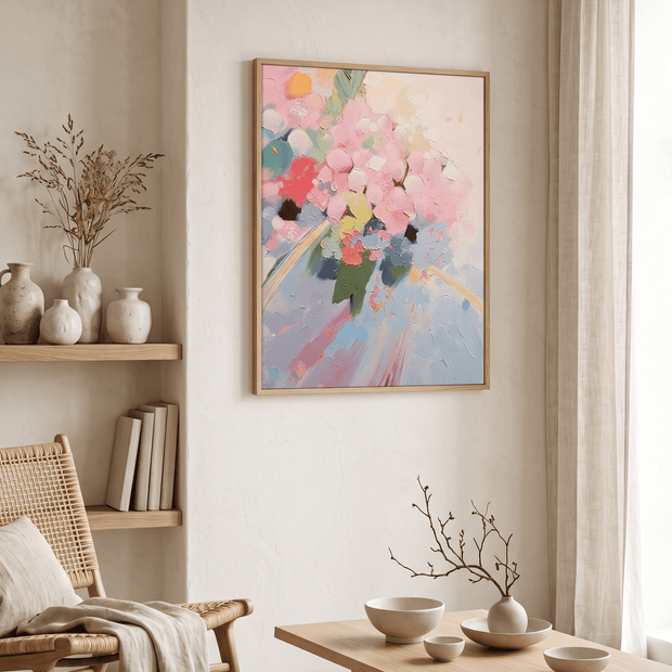 Zacht Pastel Bloemenboeket – Abstract Schilderij (Roze) - Volsani