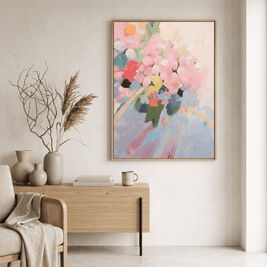 Zacht Pastel Bloemenboeket – Abstract Schilderij (Roze) - Volsani