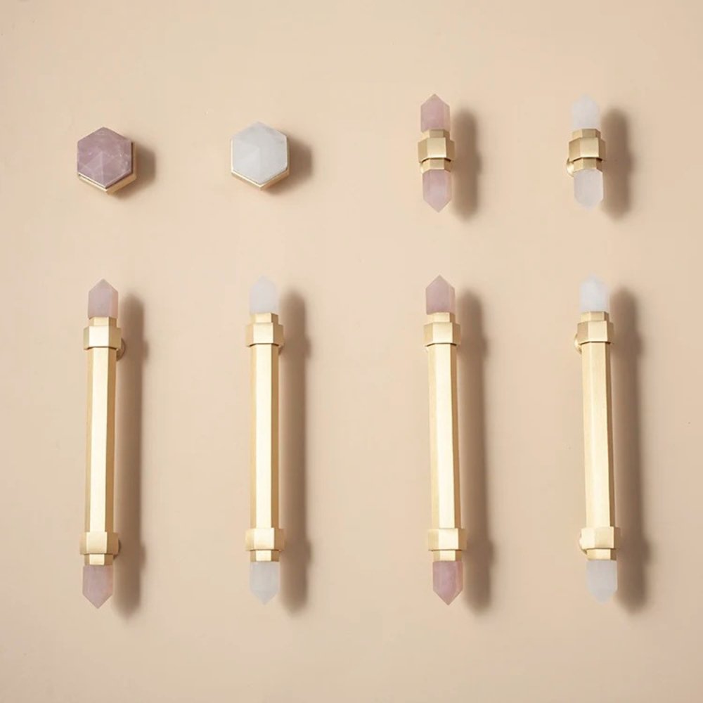 Crystal Cabinet Knobs & Drawer Pull Bars, Elegant Kitchen & Dresser Hardware, White & Pink Crystal, Set of 2, 1.14-12.6in
