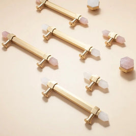 Crystal Cabinet Knobs & Drawer Pull Bars, Elegant Kitchen & Dresser Hardware, White & Pink Crystal, Set of 2, 1.14-12.6in