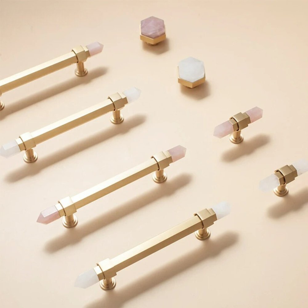 Crystal Cabinet Knobs & Drawer Pull Bars, Elegant Kitchen & Dresser Hardware, White & Pink Crystal, Set of 2, 1.14-12.6in