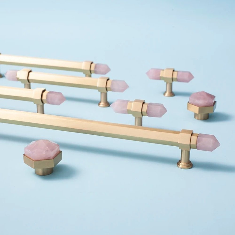 Crystal Cabinet Knobs & Drawer Pull Bars, Elegant Kitchen & Dresser Hardware, White & Pink Crystal, Set of 2, 1.14-12.6in