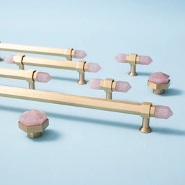 Crystal Cabinet Knobs & Drawer Pull Bars, Elegant Kitchen & Dresser Hardware, White & Pink Crystal, Set of 2, 1.14-12.6in