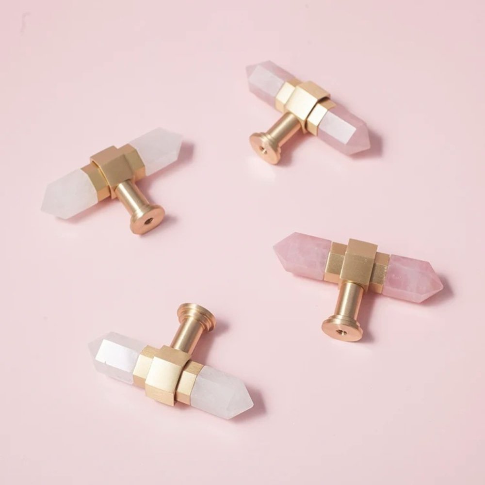 Crystal Cabinet Knobs & Drawer Pull Bars, Elegant Kitchen & Dresser Hardware, White & Pink Crystal, Set of 2, 1.14-12.6in