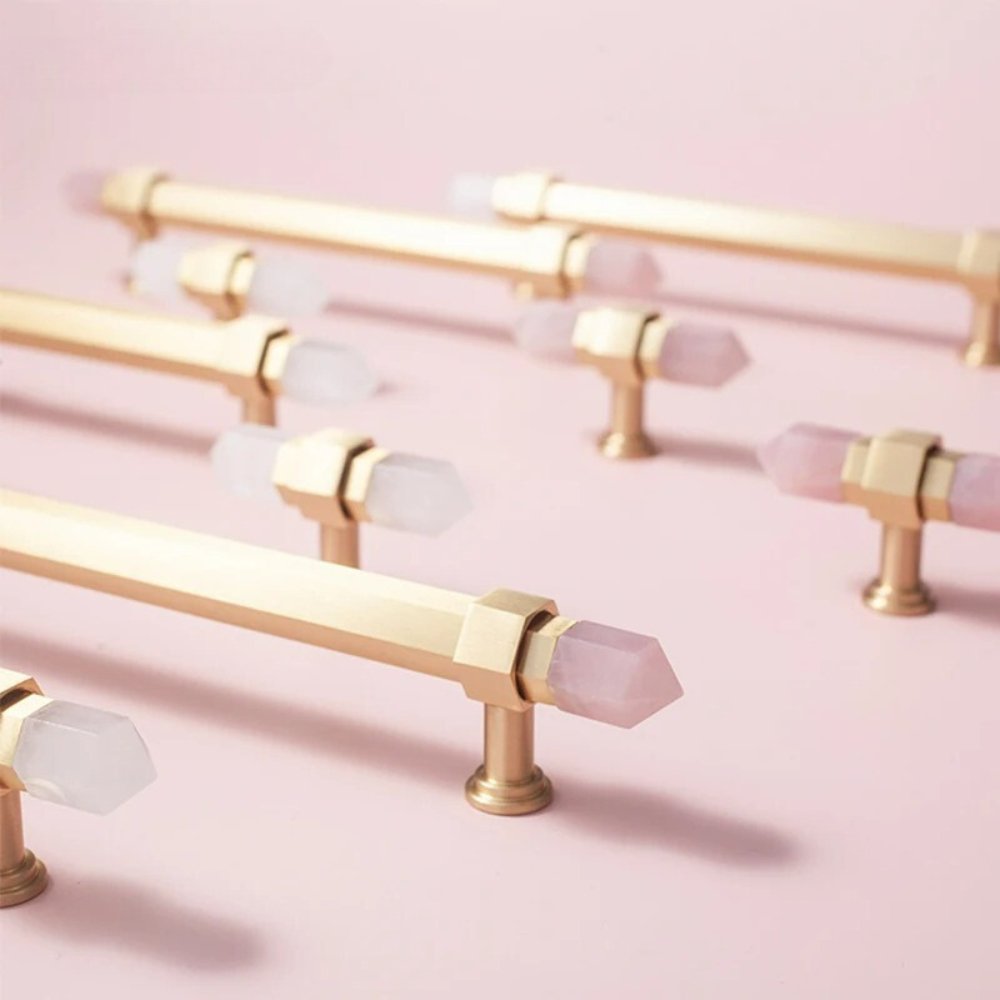 Crystal Cabinet Knobs & Drawer Pull Bars, Elegant Kitchen & Dresser Hardware, White & Pink Crystal, Set of 2, 1.14-12.6in