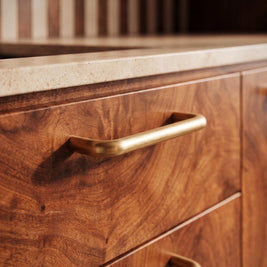 Gold-Finish Elongated Drawer Pulls, Modern Kitchen & Wardrobe Hardware, With or Without Baseplate, Set of 2, 3.8-15.7in