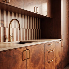 Gold-Finish Elongated Drawer Pulls, Modern Kitchen & Wardrobe Hardware, With or Without Baseplate, Set of 2, 3.8-15.7in