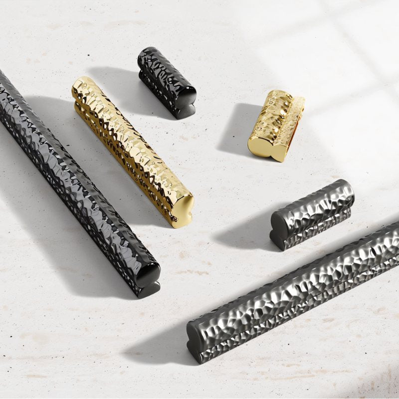 Hammered Zinc Alloy Drawer Pulls, Modern Kitchen & Wardrobe Hardware, Black Gold & Gray Tones, Set of 2 Pieces, 1.2-12.5in Hole Spacing