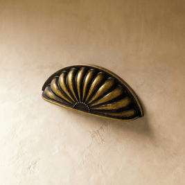 Fan-Shaped Brass Drawer Pulls, Vintage Kitchen & Dresser Hardware, Vintage Brass Finish, Set of 2, 3.7 x 0.9in