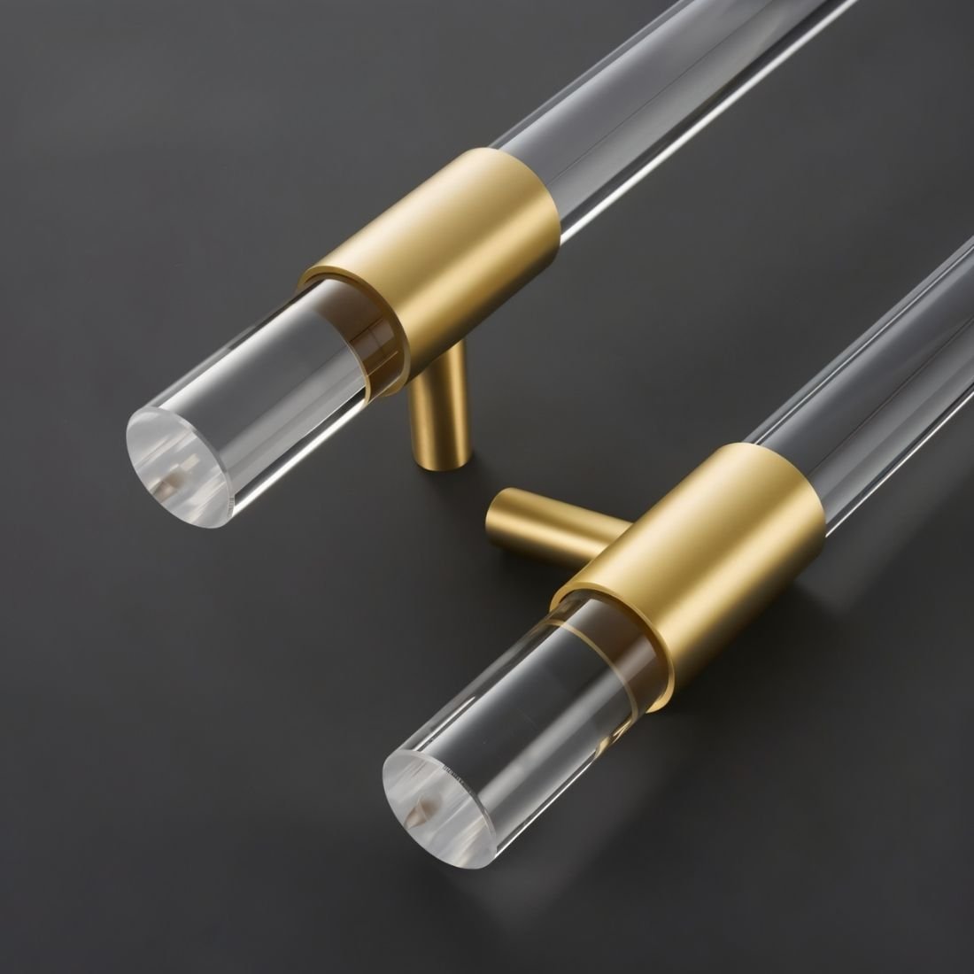 Acrylic & Brass Double-Sided Door Pull, Modern Entry & Glass Door Hardware, Symmetrical Profile, Single or Double Configuration, 19.7in