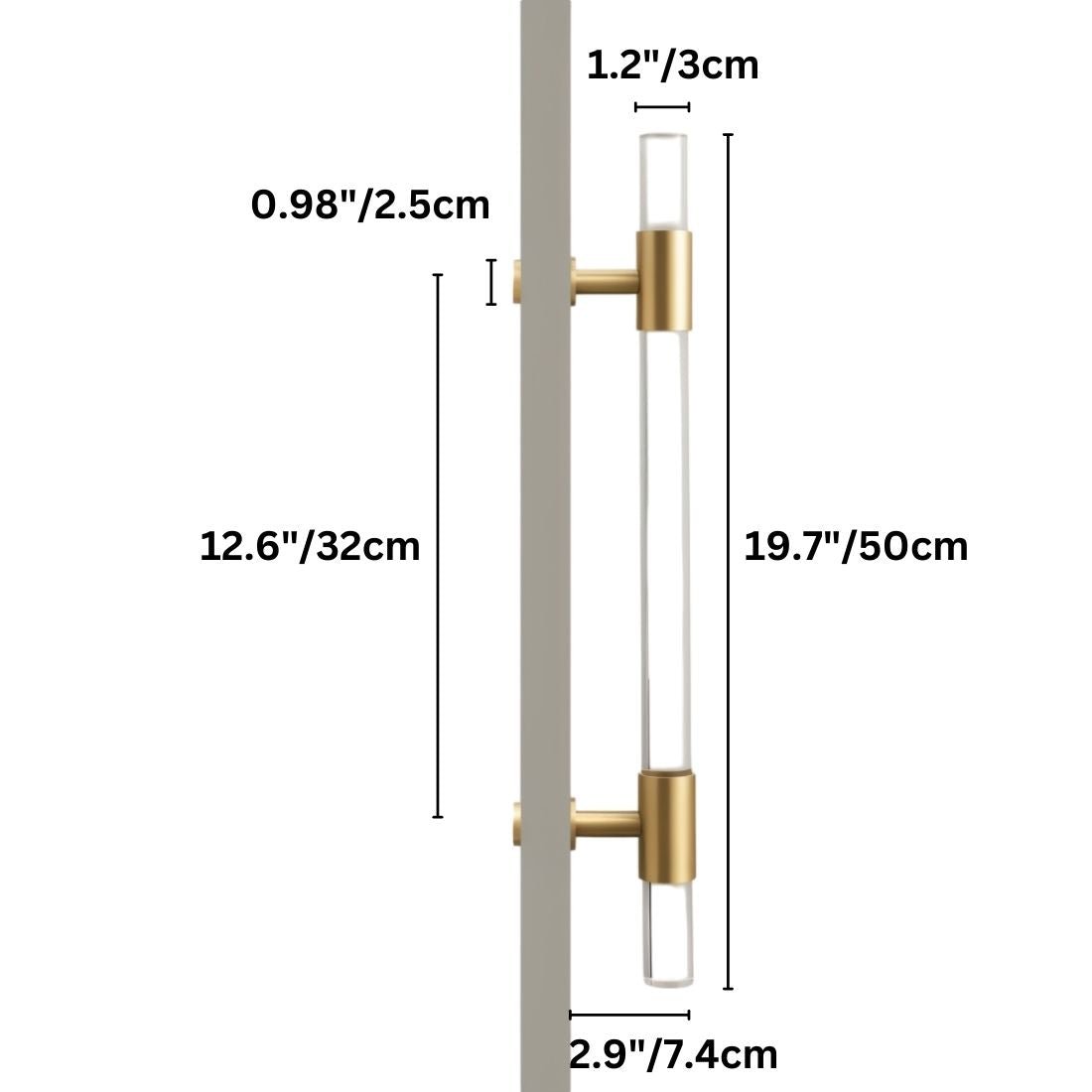 Acrylic & Brass Double-Sided Door Pull, Modern Entry & Glass Door Hardware, Symmetrical Profile, Single or Double Configuration, 19.7in