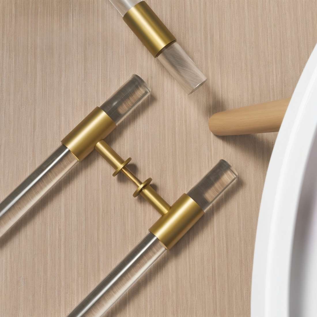 Acrylic & Brass Double-Sided Door Pull, Modern Entry & Glass Door Hardware, Symmetrical Profile, Single or Double Configuration, 19.7in