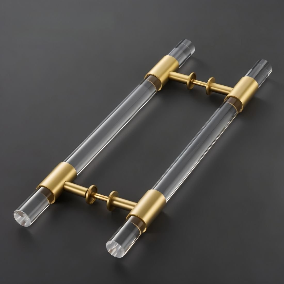 Acrylic & Brass Double-Sided Door Pull, Modern Entry & Glass Door Hardware, Symmetrical Profile, Single or Double Configuration, 19.7in